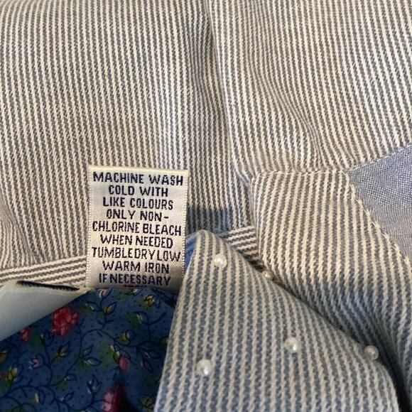 Vintage Bill Blass Button-Up Top Beaded Embroidered Striped Cotton S Blues 291B - Picture 9 of 9